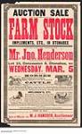 Auction Sale of Farm Stock / Implements, etc. in Otonabee 1913.