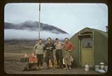 No. 19 - Men and green Attwell shelter - Hazen Lake 1957-1958.