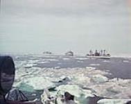 Convoy in Ice - 3 freighters - USS GREENEVILLE VICTORY, USS LINDENWALD 1955