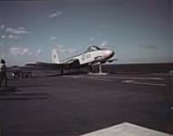 Royal Canadian Navy McDonnell F2h-3 Banshee fighter jet no. 103 launched from HMCS BONAVENTURE [ca. 1957-1962]