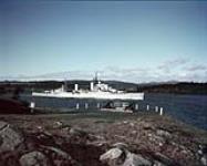 HMCS ONTARIO Passing Duntz head, Esquimalt 07-Feb-58