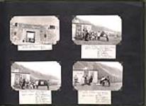 Album page eighty-seven with photographs of a man walking through the entrance of Prince of Whales Fort, and a display of flags outside of the R.C.M.P. barracks/post office in Craig Harbour, Nunavut August 12, 1937; August 27, 1937