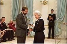 [Howard Bernstein, representing CBC-TV, receives the 1987 Michener Award from Governor General Jeanne Sauvé] December 8, 1988.
