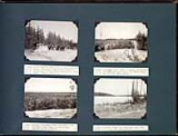 J.D. Soper's dog team on banksian pine ridge, Conibear lake trail; Views of Conibear lake trail and looking south at Pine Lake from park cabin No. 12 November 18-21, 1932