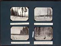 Scene at the north end of Pine Lake looking northeast; View from Pine lake cabin looking southeast; Scene on Lane lake near north end; Indian trapper's cabin on northeast shore of Lane lake - dog teams in foreground November 21-26, 1932