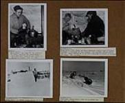 Mechanic D. Crowl cooks dinner in an igloo ; Cst. Carey and Oscar Sigurdsen tackle a pot of stewed fishhead ; Jimmy Gibbon stands before an igloo ; Part of an Inuit sled dog team 11-13 December 1950.
