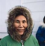 Woman wearing fur lined hood, Pond Inlet 1979.