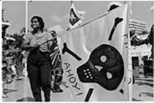 Caripeg Carnival Street Parade - Ranee with Pirates Ahoy! flag, Winnipeg  August 12, 1989