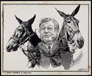 Portrait of Teddy Kennedy and two donkeys 11 January 1982