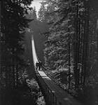 Vancouver. Group of Unidentified Men Walking on the Capilano Suspension Bridge [between 1939-1951].