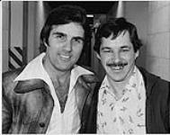 Portrait of CFGM's Joe Lefresne and Capitol's Billy "Crash" Craddock after two successful Hamilton concerts [entre 1975-1985]