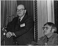 Harry J. Boyle (Chairman, Canadian Radio-television and Telecommunications Commission) speaking at a luncheon for CAB 50th Anniversary. Chateau Laurier Hotel, Ottawa April 26, 1976