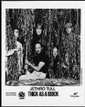Photo publicitaire de Jethro Tull prenant une pose derrière des feuilles de saule [ca. 1972]