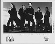 Press portrait of Idle Eyes - Scotty Hall, Phil Robertson, Tad Campbell, Miles Hill, Bruce MacKenzie avril 1986.