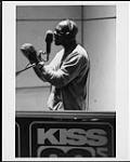 JOE singing into a microphone at Manta Sound Studios May 30, 2000