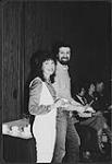 Janet Moore and Dave Demarce (Program Director of CKAT-FM 101) at the press release of "My First Day Alone" (MBS Productions) at the Ramada Inn, North Bay, Ontario 13 février 1984