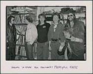 Members of Danish metal band Mercyful Fate promote their "Don't Break The Oath" LP at an in-store appearance at The Record Peddler. Left to right: Lead vocalist King Diamond, Brian Youth (CKLN Radio), unidentified (Record Peddler), Velma Buckley (Attic Records), Dave Smeltzer (Record Peddler), Tim Hansen (Mercyful Fate) 1984