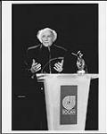 Quebec poet/publisher and songwriter, Gilles Vigneault, delivers an acceptance speech after winning the SOCAN Wm. Harold Moon Award [ca 1996].