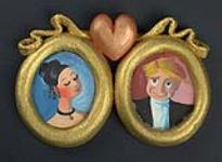 Portraits of husband and wife, framed in wooden ovals vers 1950-1951.