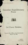 Canadian Expeditionary Force - 2nd Pioneer Battalion - Nominal Roll of Officers, Non-Commissioned Officers and Men 1915-1917