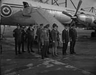 Arrival of last International Yukon flight. Left to right: Sgt. Bennett, Sgt. Chaison, Cpl. French, Capt. Townsend, Capt. Mazey, Cpl. Brady, Pte. Moore, Pte. Manuge, Capt. Aitken, Capt. Adam 1 April 1971.