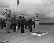 Emperor Hailie Selassie, far right, and Vincent Massey, centre, at Rockcliffe Airport, Ottawa 1954