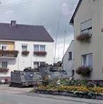 Fallex 84 Bavaria West Germany. APC and 577 Command Post set up communication in a small German village, during the annual training exercises September 1984.