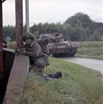Fallex 84 Bavaria West Germany. Infantry soldier and leopard tank work together, during the training exercise which are held in Bavarian countryside as part of the NATO fall manoeuvres September 1984.