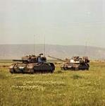 Reforger. M.N.D. Tour Ex Fallex. WEST GERMANY.  Two CDN Forces Leopard tanks in German field September 1980.
