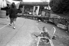 Young child sitting in chair at the blockade site in Kanesatake 28 August 1990