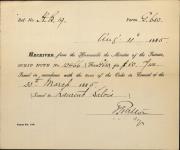 SALOIS, Laurent - Scrip number 10466 - Amount 80.00$ 11 August 1885