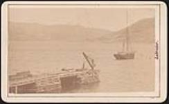 [View of small ship and dock on coast of Nunatsiavut (Labrador)] [ca. 1885]