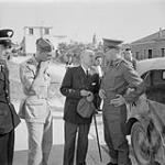 Melfi Police Maresciallo (left) former BR P.O.W. with L/Cpt. G.J. Easton, (British field Security); W.A Franch, M.B.E. a Br. Consular Officer at Catania, Sicily, who was interned in Italy and greeted first by PPCLI patrol in Melfi; on right is St. J.L.M. Grint 1943