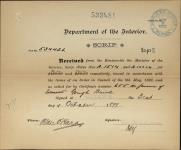BRICK, Ernest Gough - Scrip number A 1514 and A 10014 - Amount 240.00$ 31 October 1899