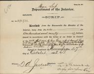 GRAY, Jane (Wife of Daniel Gray and daughter of John Sinclair. Being 240.00$ less 50.00$ the amount already received by Miss Gray in commutation of her Indian annuities) - Scrip number 0381 - Amount 190.00$ 27 October 1893