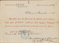 Receipt - Powers, Frodyce - Private - Midland Battalion - Scrip number 118 [between 1885-1913]