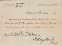 Receipt - Young, John - Private - Midland Battalion - Scrip number 142 [between 1885-1913]