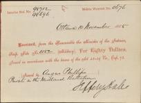 Receipt - Phillips, Angus - Private - Midland Battalion - Scrip number 152 [between 1885-1913]