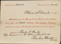 Receipt - Winter, Charles - Color Sergeant - Ottawa Sharpshooters - Scrip number 343 [between 1885-1913]