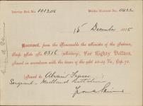 Receipt - Fraser, Abram - Sergeant - Midland Battalion - Scrip number 316 [between 1885-1913]
