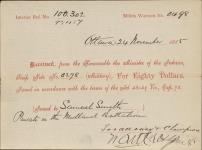 Receipt - Smith, Samuel - Private - Midland Battalion - Scrip number 278 [between 1885-1913]