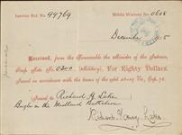 Receipt - Lake, Richard H. - Bugler - Midland Battalion - Scrip number 300 [between 1885-1913]