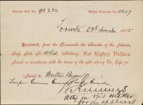 Receipt - Benson, Walter - Trooper - Governor General Body Guard - Scrip number 164 [between 1885-1913]