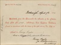 Receipt - Engles, Percy - Color Sergeant - Midland Battalion - Scrip number 1747 [between 1885-1913]