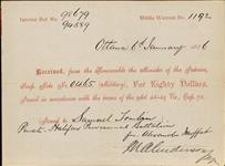 Receipt - Tomlin, Samuel - Private - Halifax Provisional Battalion - Scrip number 465 [between 1885-1913]
