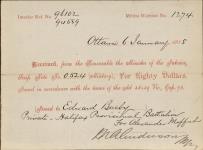 Receipt - Busby, Edward - Private - Halifax Provisional Battalion - Scrip number 524 [between 1885-1913]