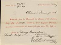 Receipt - Monaghan, Edward - Private - Halifax Provisional Battalion - Scrip number 493 [between 1885-1913]
