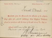 Receipt - Winter, Fredrick W. - Private - Second Battalion Queen's Own Rifle - Scrip number 1186 [between 1885-1913]