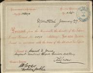 Receipt - Jones, Samuel D. - Sergeant - Montreal Brigade Garrison Artillery - Scrip number 70 [between 1885-1913]