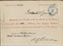 Receipt - Mercer, Walter, - Private - Midland Battalion - Scrip number 601 [between 1885-1913]